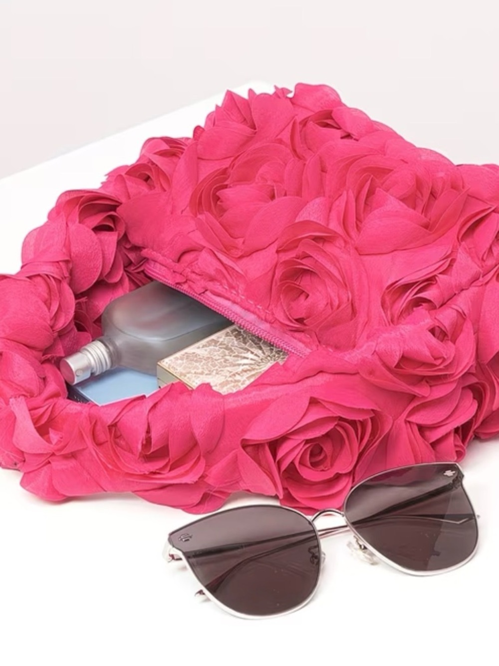 Blush Pink Rose Clutch Romantic Floral Handbag Wedding Guest Purse - Picture 4 of 5